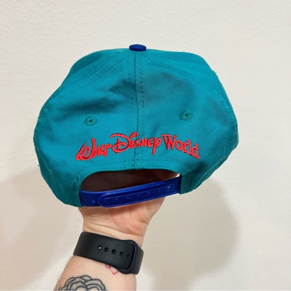 Vintage 90s Walt Disney World 25th Anniversary Mickey Snap Back Hat Teal Blue - Picture 2 of 5